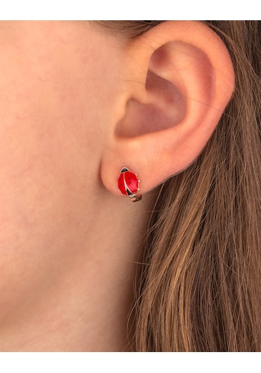 925 Ayar Gümüş Uğur Böceği Çocuk Küpesi