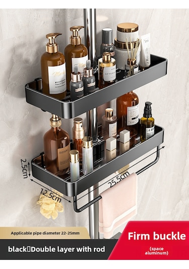 Geeroyoo Banyo Duş Mıknatıslı Rafı - Uzay Alüminyum, Delme Yok, İki Katlı, Siyah, Duş Barı İle Entegre, Fonksiyonel Depolama Diğer