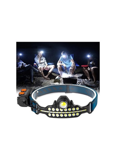 Fithome W690 7 Aydınlatma Modlu Xpe Cob Led Sensörlü Dahili Pilli Usb Şarj Edilebilir Kafa Feneri Mavi - Siyah