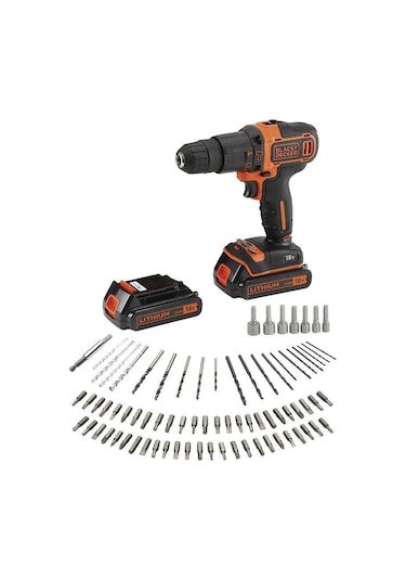 Black+Decker BDCHD18BAFC-QW 18V 1.5 Ah Çift Akülü Li-Ion Darbeli Matkap Vidalama Çanta 80 Parça Set