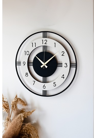 Dekoratif Yeni Modern Mintaka Ahşap Duvar Saati 48cm Siyah - Beyaz
