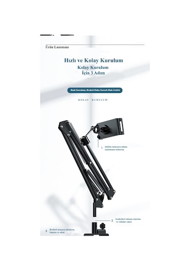 Dailytech 360 Derece Uzun Kol Tablet Telefon Tutucu Stand Stant