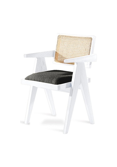 Luna Pergel Hazeranlı Model Hasırlı Natural Ahşap Sandalye Beyaz - Antrasit