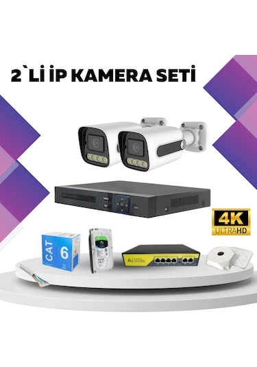 2'li Güvenlik Ip Kamera Seti - 4mp Dış Mekan Kamera, 3.6mm Lens,