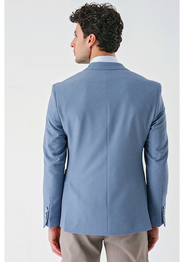 Örme Mono Yaka Çift Yırtmaç Likralı 6 Drop Slim Fit Dar Kesim Klasik Ceket 1002240138 - Açık Mavi