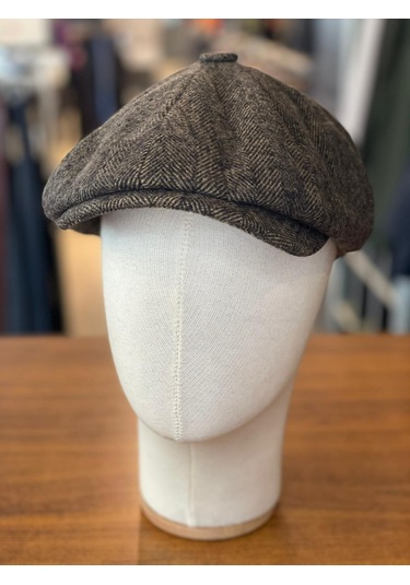 Peaky Blinders Tarz İngiliz Model Balıksırtı Desen Kaşe Kumaş Kasket Şapka Kahverengi Açık