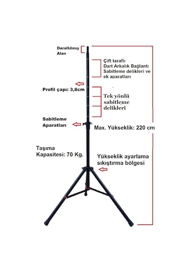 Tripod Ayaklı Dart Arkalık Stand Seti Dartsan