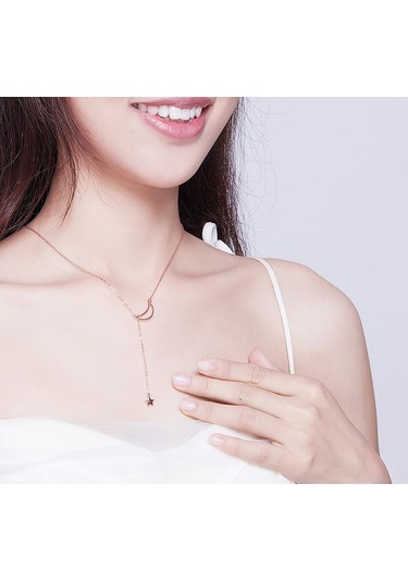 Bamoer Yeni Varış Moda 925 Ayar Gümüş Ay ve Yıldız Masalları Zincir Bağlantı Kolye Kolye Rose Gold