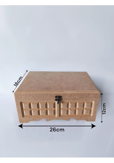 Ahşap-boyanabilir-desenli-çok Amaçlı Dikdörtgen Kutu