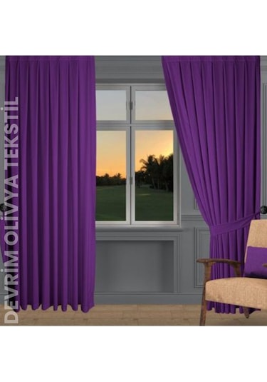 Shy Tekstil Lüks 1. Sınıf Özel Dikim Mavi Blackout Fon Perde - Işık Geçirmez, Ekstraforlu Karartma Mor