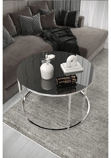 Çift Bacak Orta Sehpa Gümüş Ayak Füme Ayna