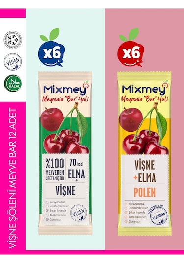 Mixmey Vişne Şöleni Meyve Barı – 12 Adet | Sağlıklı Atıştırmalıklar – Glutensiz, Koruyucusuz - 12 Adet