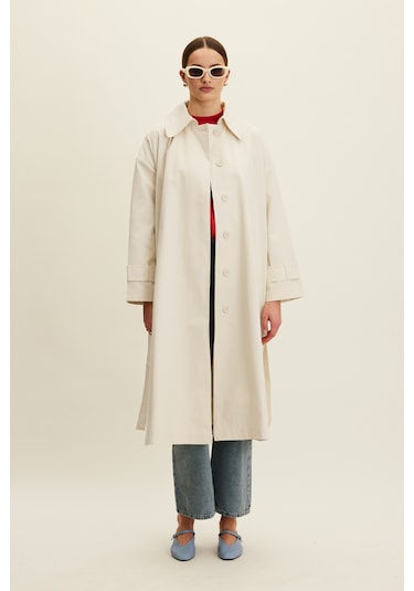 Manuka Kemerli Oversize Gabardin Trençkot Çok Renkli