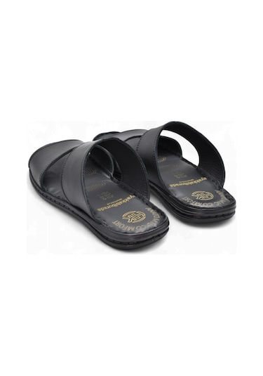 039 Günlük Ortopedik Taban Hakiki Deri Erkek Terlik Puff Yumuşak İç Taban Siyah