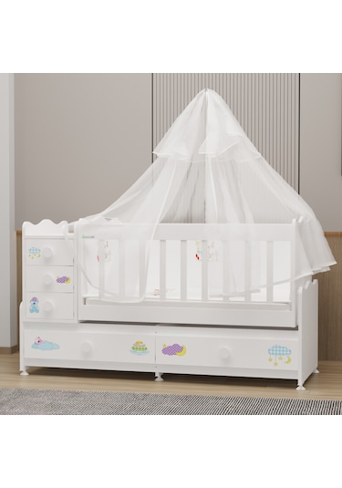 Melina Yıldız 4 Kapaklı Bebek Odası + Yatak + Uyku Seti - Uykucu Beyaz