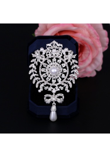 Sones 2 Adet Taç Broş İnci Kelebek Saçaklı Broş Gümüş