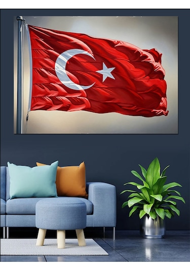 Dalgalanan Türk Bayrağı Manzarası Dekoratif Kanvas - Mdf Ahşap Tablo