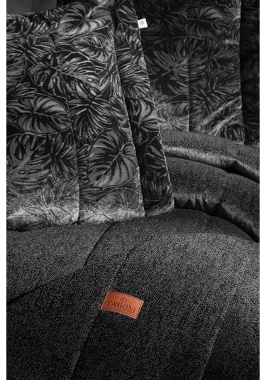 Lucie Jakar Kadife Mürdüm Çift Kişilik Yatak Örtüsü Takımı Siyah Bej