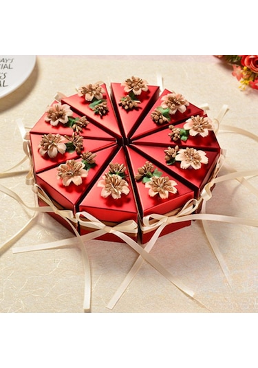 10 Adet Üçgen Pasta Şeklinde Şeker Kutusu Çiçekli Fiyonklu Çikolatalı Şeker Hediye Kutusu Gelin Duşu Düğün Doğum Günü Partisi İçin Parti Hediyelikleri