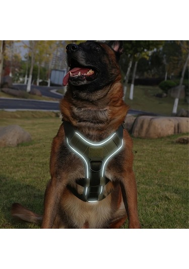 Honeybeeshop Dayanıklı Köpek Taktik Tasması Army Green Xl Rahat Göğüs Kayışı Ayarlanabilir Eğitim Donanımı Altın