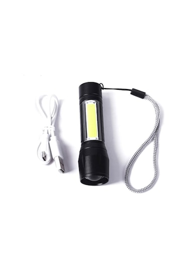 Metal Polis El Feneri Mini 3 Mod Şarjlı 3 Watt 600 Lümen M-4140 Siyah