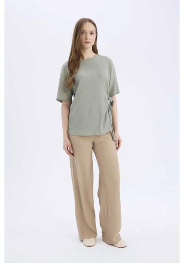 DeFacto Bürümcük Pantolon Wide Leg Geniş Bol Paça Esnek Belli C0200AX25SPBG773 DeFacto Bürümcük Pantolon Wide Leg Geniş Bol Paça Esnek Belli C0200AX25SPBG773