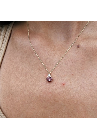 1.15ct Sultanayt 0,20ct Pırlanta Signty Sade Modern Tasarım Minimal Doğal Taşlı 14 Ayar Altın Kolye