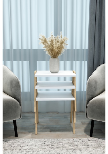 Azra - 3 Lü Zigon Sehpa Takımı Atlantik Çam -modern Ve Fonksiyonel / Orta Sehpa / Dekoratif Beyaz