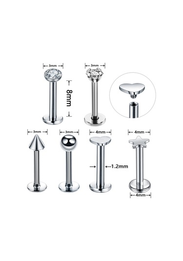 Vkemall 6 Çift Gümüş Çelik Gövde Delme Takımı - Gül Altın Renkli Dudak Piercingi, 1.2mm Çubuk Çapı, 8mm Uzunluk, 3-4mm Toplar Gold