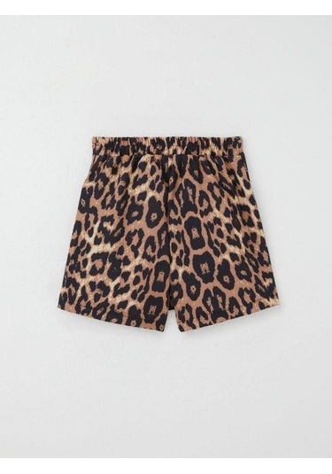 Kız Çocuk Leopar Desenli Şort Etek-15496 Kahverengi