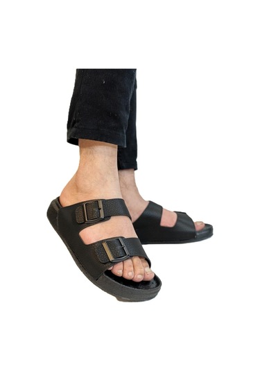 Pierre Cardin 7408 Siyah Çift Tokalı Yumuşak Taban Erkek Terlik Siyah