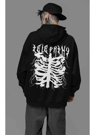 Sevbano Telepathy Baskılı Unisex Oversize Tasarım Hoodie Siyah
