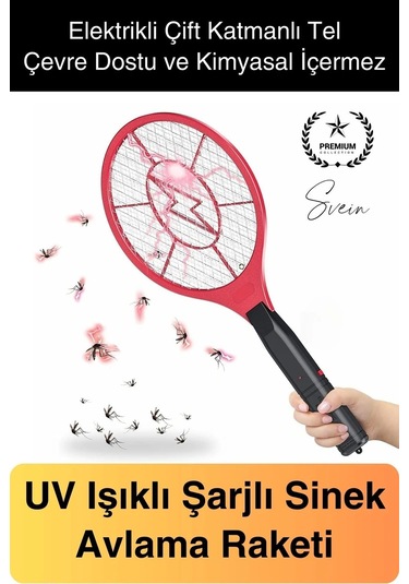 Şarjlı Elektrikli Sivrisinek Öldürücü Sinek Raketi Uv Işıklı Haşere Böcek Öldüren Sineklik Aleti