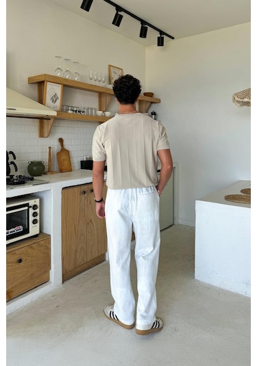 Flaw Bel Lastikli Regular Pantolon Ekru Ekru