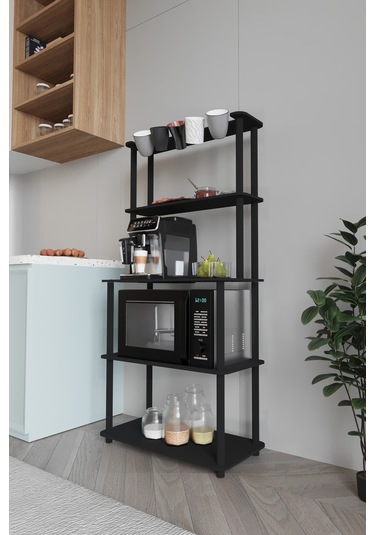 Dekoratif Masivo Mıkrodalga Esspresso 4 Katlı 33 Cmx68 Cm Dikdörtgen Çok Amaçlı Raf Siyah Siyah