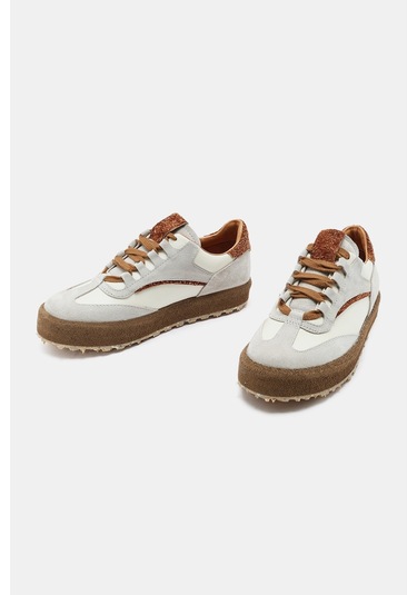 Rayn Kadın Bej Taba Gerçek Deri Sneaker Taba