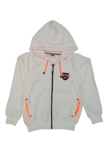 Erkek Çocuk /kız Çocuk Armalı Fermuar Kapama Kapüşonlu Ekru Hırka