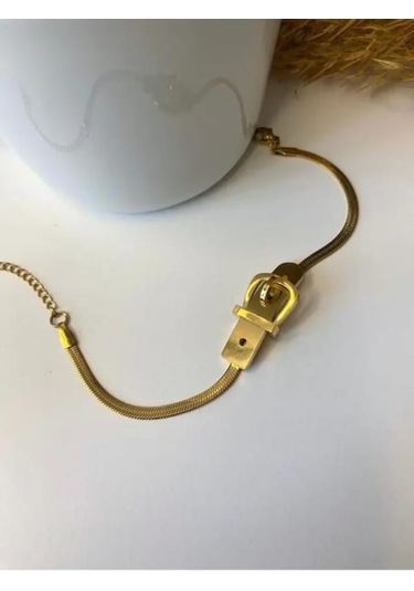 Çelik İtalyan Zinciri Ezme Kemer Bileklik Gold - Çelik