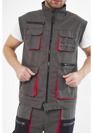Harman Karışımı Çok Cepli Yelek Gri