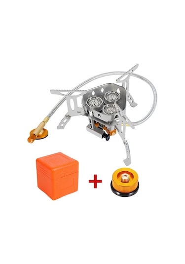 Rüzgar Geçirmez 3 Gözlü Taşınabilir Katlanır Dönüşüm Başlıklı Kamp Açık Hava Ocağı Gümüş