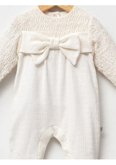 Kız Bebek Fiyonk Detaylı Tulum-15043 Krem