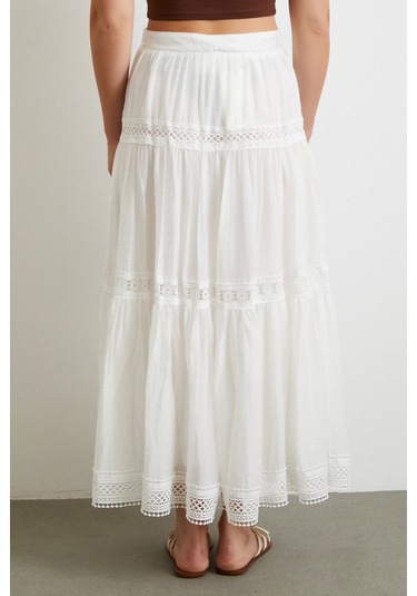Dantelli Maxi Etek Beyaz Beyaz
