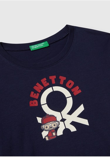 Erkek Çocuk Çok Renkli Logo Baskılı Bisiklet Yaka Uzun Kollu T-shirt Lacivert