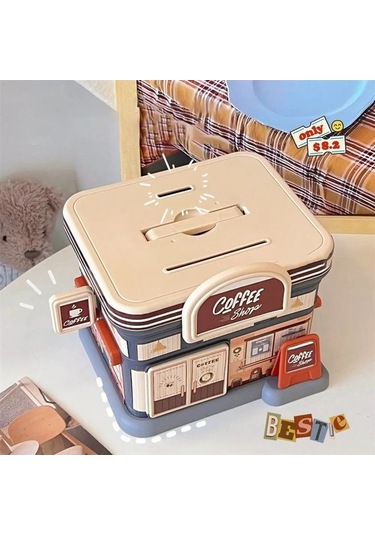 Maoyaya Yaratıcı Mağaza Şekilli Plastik Para Kutusu, Tuş Kilidi, Çok Renkli Çok Renkli