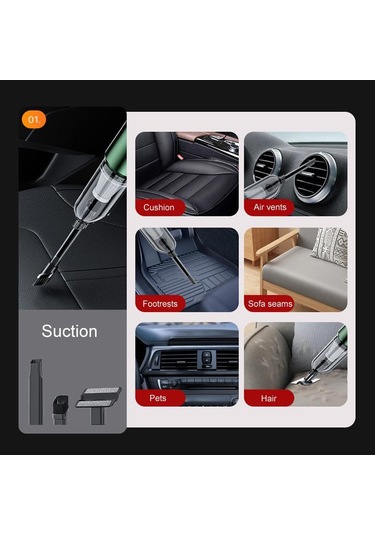 Suıtu St-6670 El Küçük Fırçasız Emiş Gücü Katlanabilir Akülü Araç Süpürgesi Koyu Yeşil