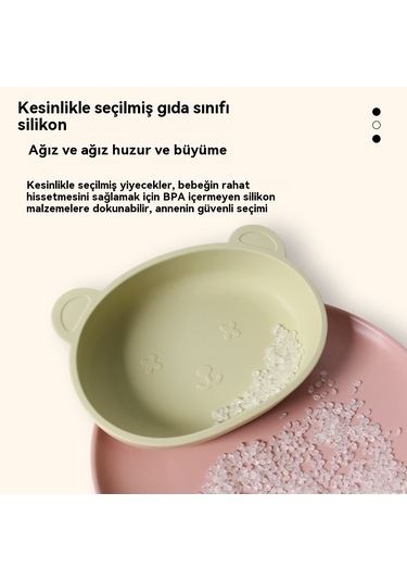 Jianfan Ayıcık Desenli Vakumlu Silikon Mama Kabı Bebek Beslenme Kasesi Yeşil Yeşil