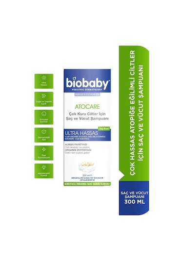 Biobaby Çok Kuru Ciltler Saç Ve Vücut Şampuanı 300 ml - Organik Zeytin Yağı Alman Papatyası Atopik Ciltler