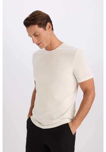 DeFacto Slim Fit Dar Kesim Bisiklet Yaka Kısa Kollu Krinkıl Kısa Kollu Tişört D7225AX25SPER85