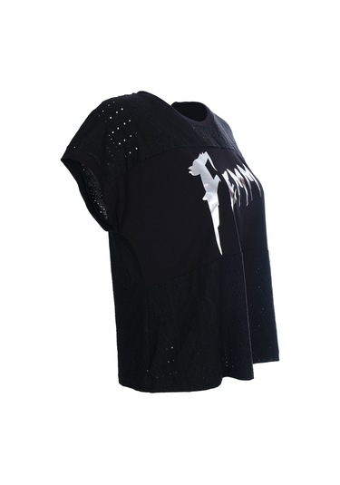 Ysatis Oversize Minimalist Kadın Bluz - Kısa Kol Siyah