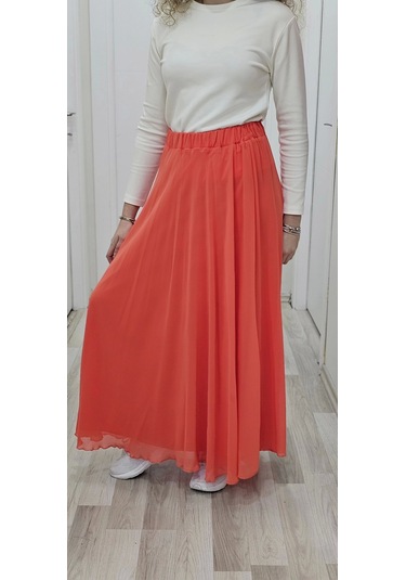 Bel Lastikli Kloş Şifon Etek 6003-turuncu Turuncu